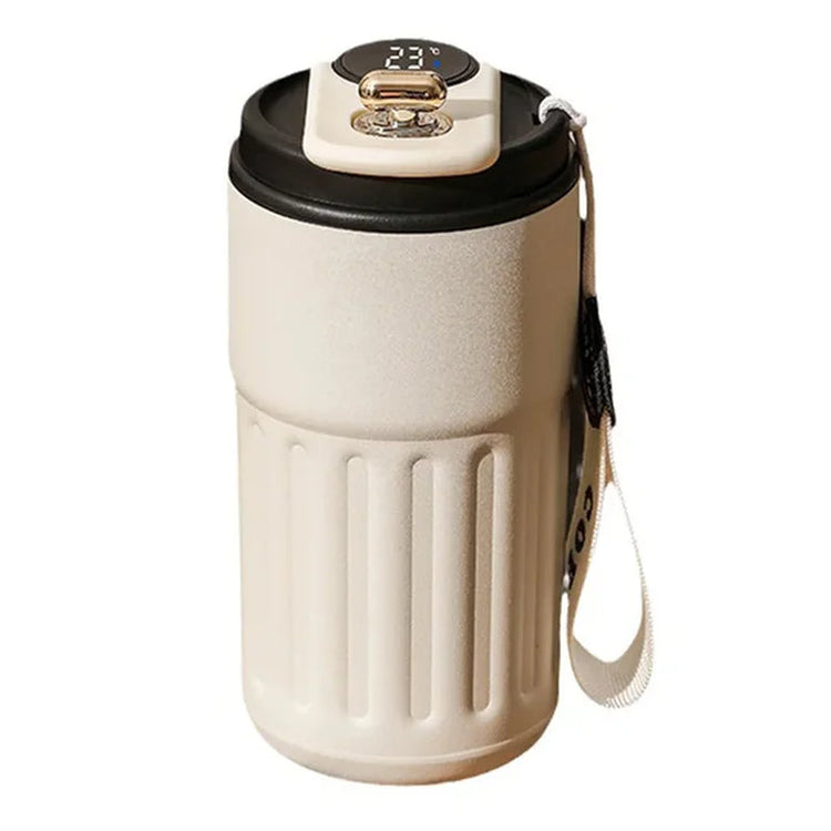 Smart thermos bottle with LED temperature display and stainless steel body