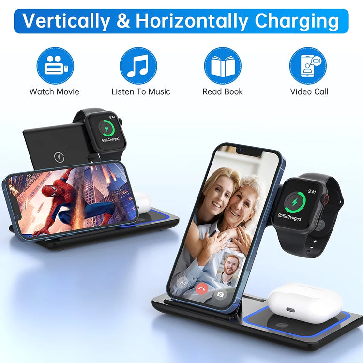 3 in 1 Wireless Charger, 18 w Fast Charging Station for Iphone and Androids,
Comes in black as shown in image
