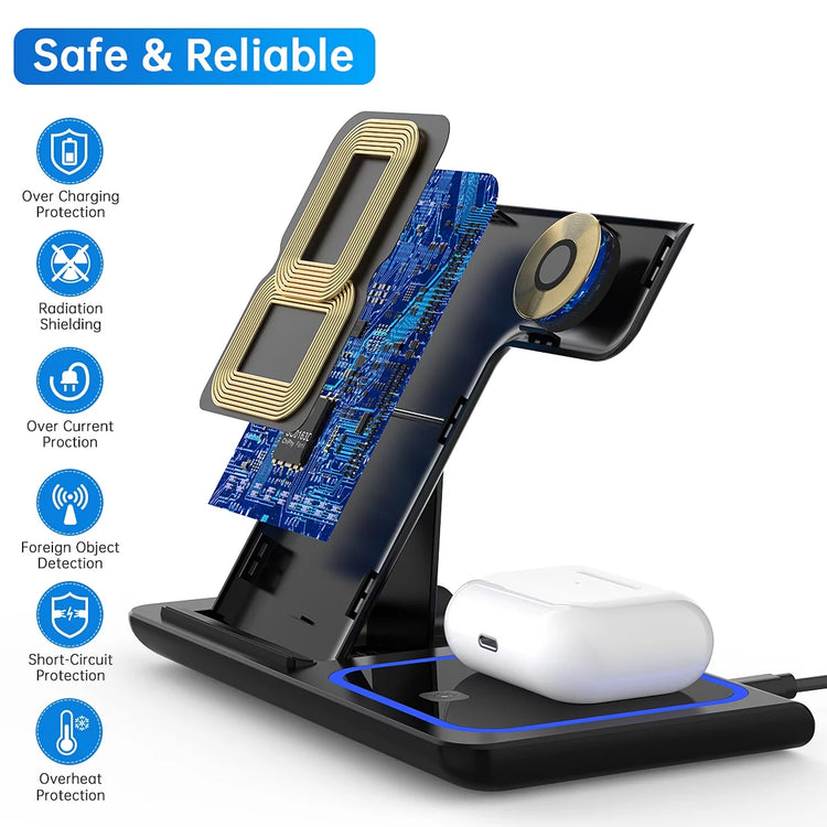 3 in 1 Wireless Charger, 18 w Fast Charging Station for Iphone and Androids,
Comes in black as shown in image
