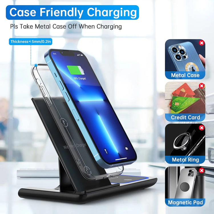 3 in 1 Wireless Charger, 18 w Fast Charging Station for Iphone and Androids,
Comes in black as shown in image