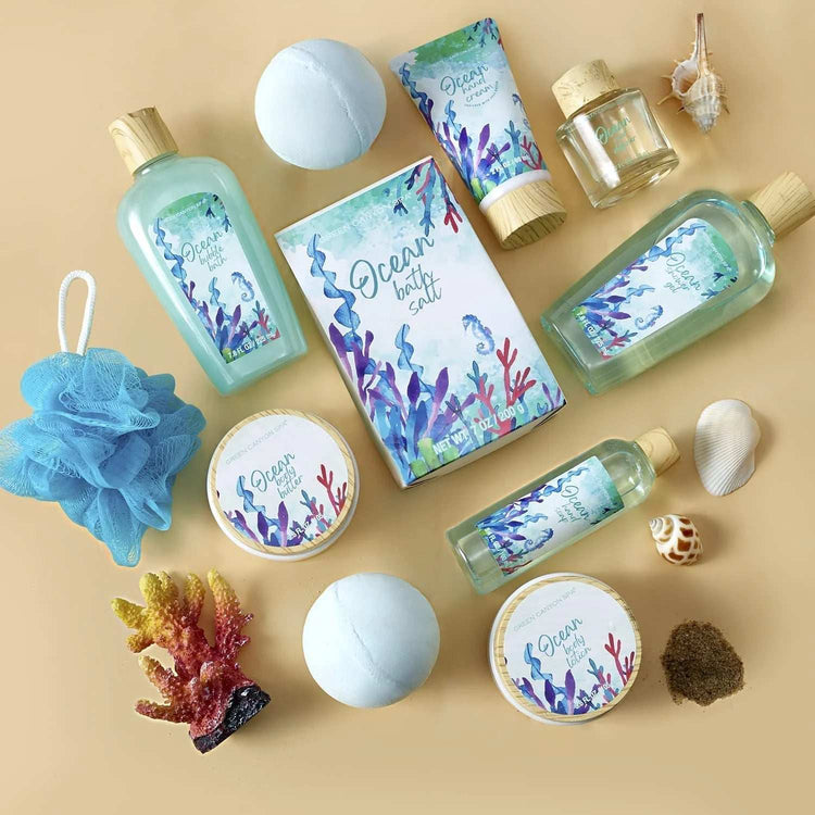 Bath and body Gift Baskets for Women - 12 Pcs Ocean Spa Gift Sets, Luxury Mothers Day Gifts for Mom