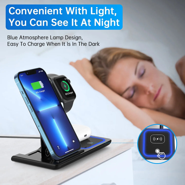3 in 1 Wireless Charger, 18 w Fast Charging Station for Iphone and Androids,
Comes in black as shown in image