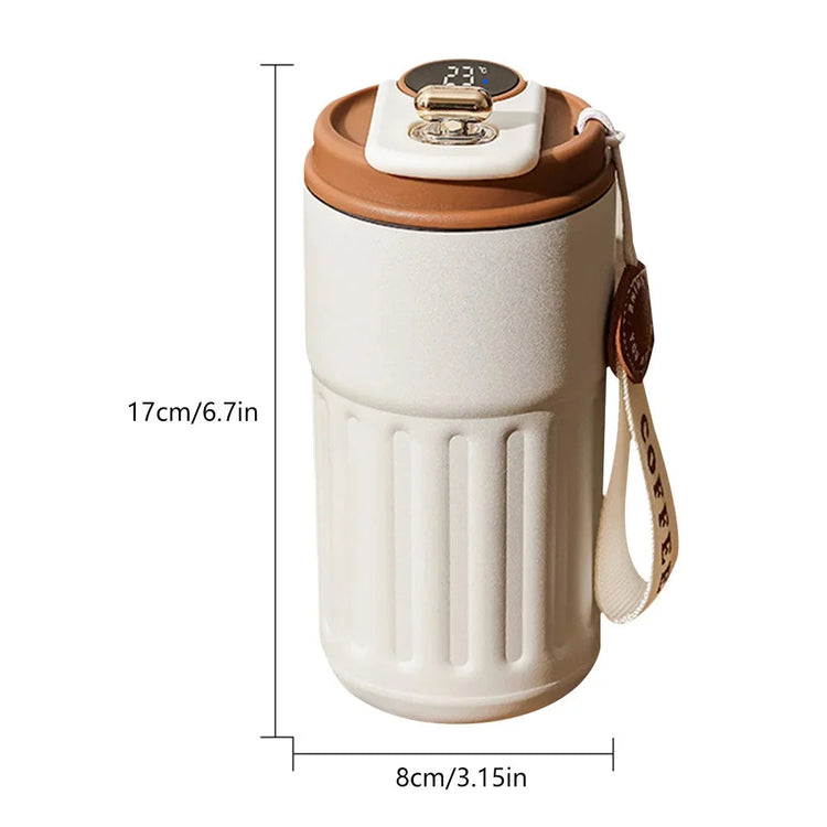 Smart Thermos Bottle with LED temperature display, 450ml stainless steel coffee cup, portable and durable design