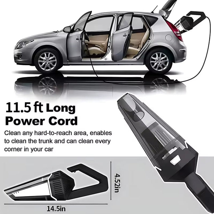 Portable car cordless vacuum cleaner with 11.5 ft power cord, silver mini handheld design for easy car interior cleaning