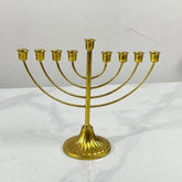 Gold metal Jewish candle holder menorah with 9 branches for Hanukkah decoration