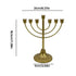 Gold Jewish candle holder menorah with 7 branches, metal candlestick for Hanukkah, 21cm wide and 18.5cm tall.