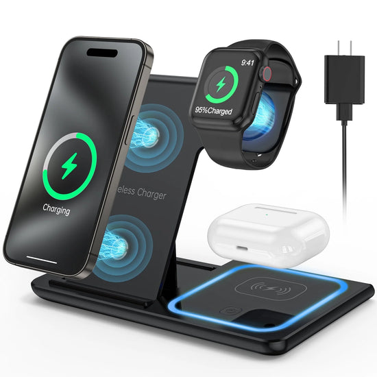 3 in 1 Wireless Charger, 18 w Fast Charging Station for Iphone and Androids,
Comes in black as shown in image 