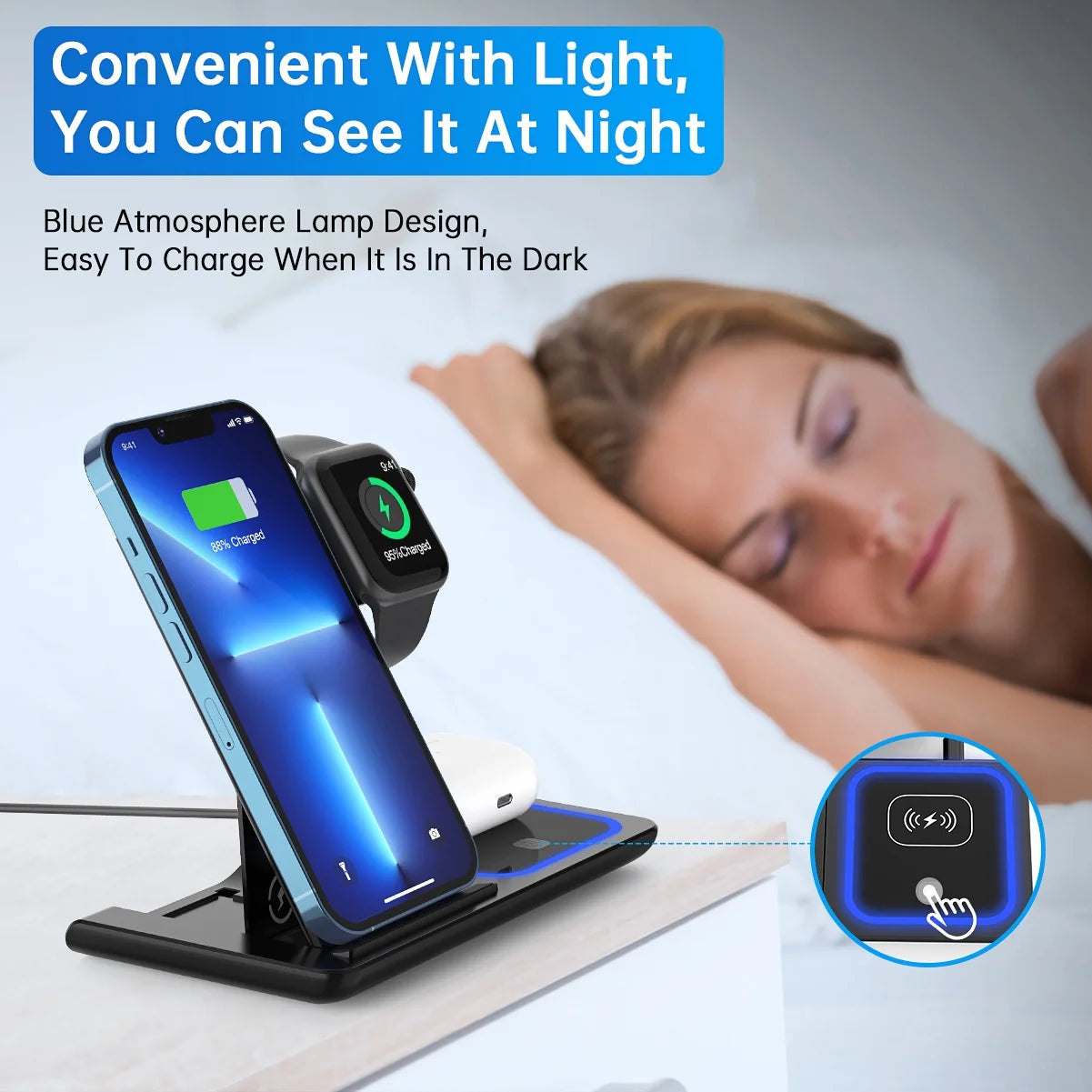 3 in 1 Wireless Charger, 18 w Fast Charging Station for Iphone and Androids,
Comes in black as shown in image 