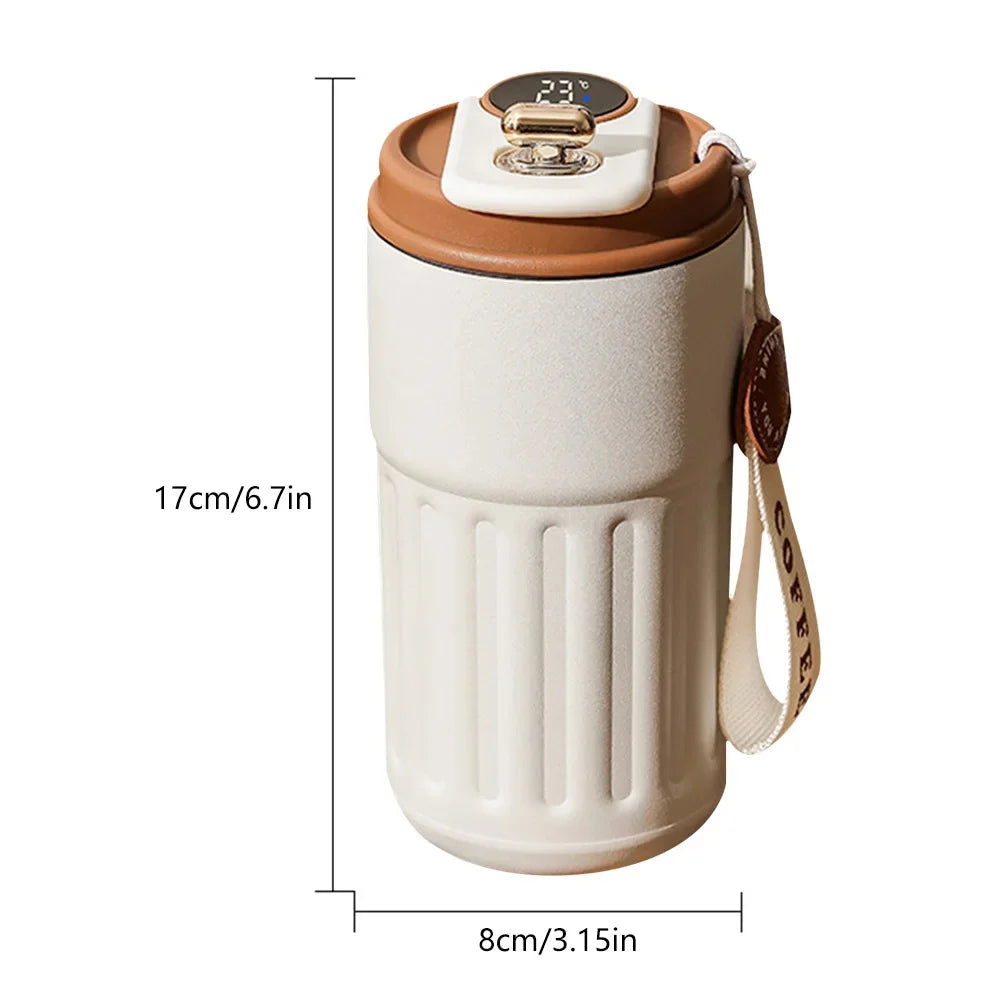 Smart Thermos Bottle with LED temperature display, 450ml stainless steel coffee cup, portable and durable design