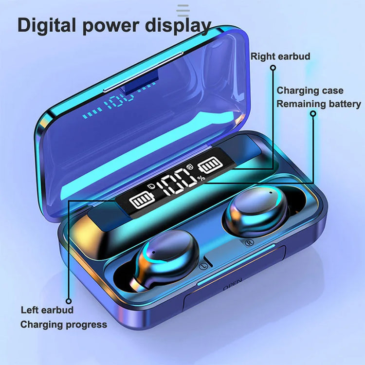 2023 F9 upgrade TWS Bluetooth earphones with digital power display and wireless charging case