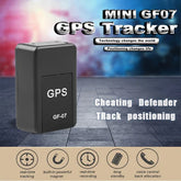 Compact black Micro Magnetic GPS Tracker GF-07 for real-time vehicle and motorcycle anti-theft tracking with built-in magnet, long standby, and voice control features.
