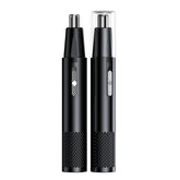 Black USB rechargeable portable electric nose hair trimmer with stainless steel tip and protective cap