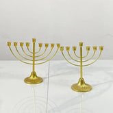Gold metal Jewish candle holder menorah with 7 and 9 branches for Hanukkah decorations