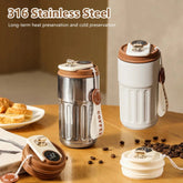 Smart thermos bottle with LED temperature display made of 316 stainless steel for heat and cold preservation, 450ml capacity coffee cup with portable design