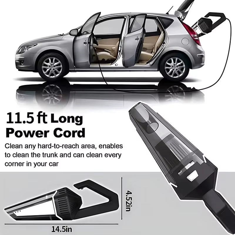 Portable car cordless vacuum cleaner with 11.5 ft power cord, silver mini handheld design for easy car interior cleaning