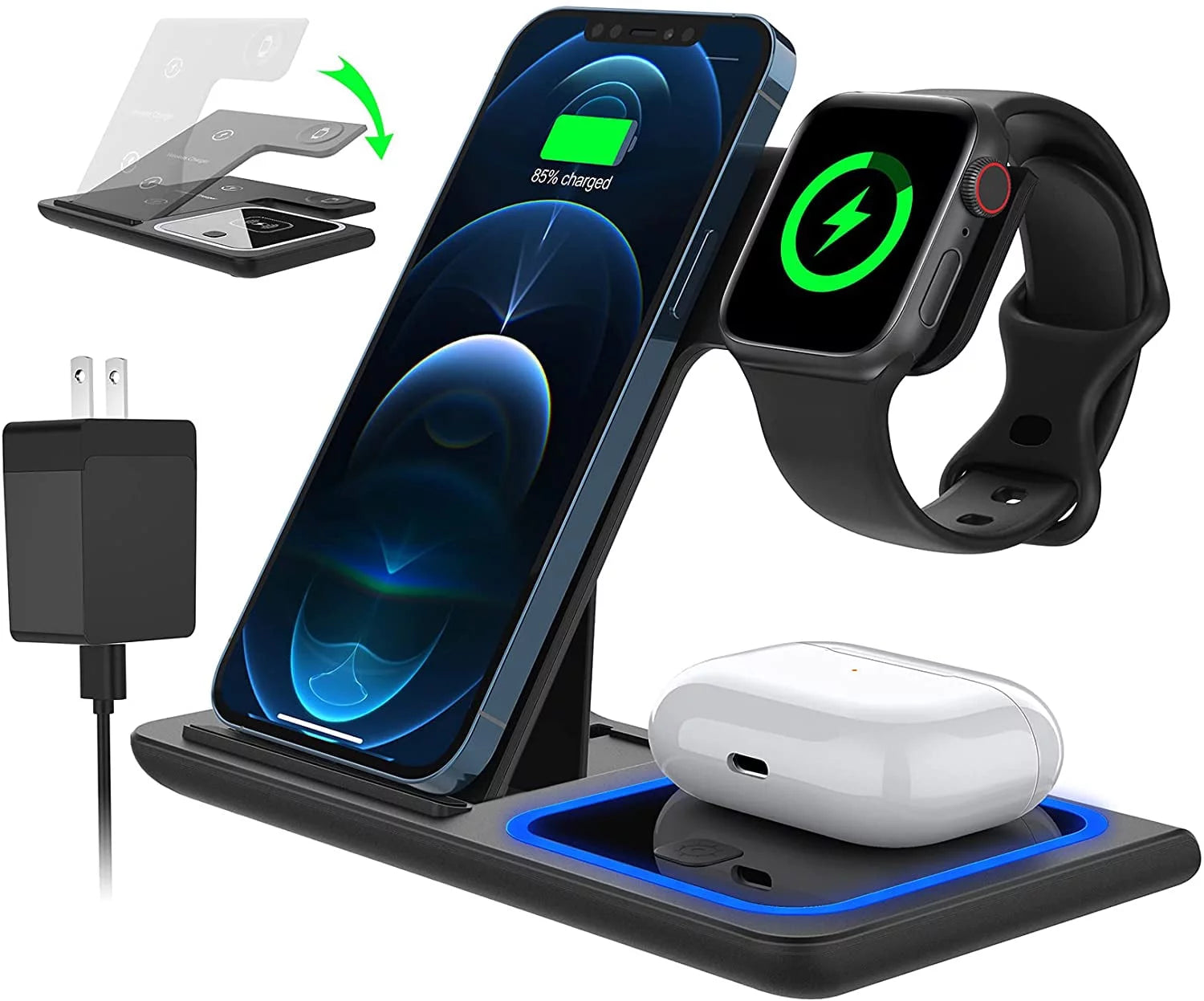 3 in 1 Wireless Charger, 18 w Fast Charging Station for Iphone and Androids,
Comes in black as shown in image 