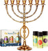 7 branched brass Menorah with grafted in symbol and set of Jerusalem anointing oils from Israel, 12 inches high